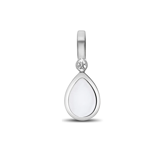 Magic Drop Muttermilch-Anhänger in Silber mit weißem Tropfen aus Muttermilch und einem klaren Zirkonia unter der Öse