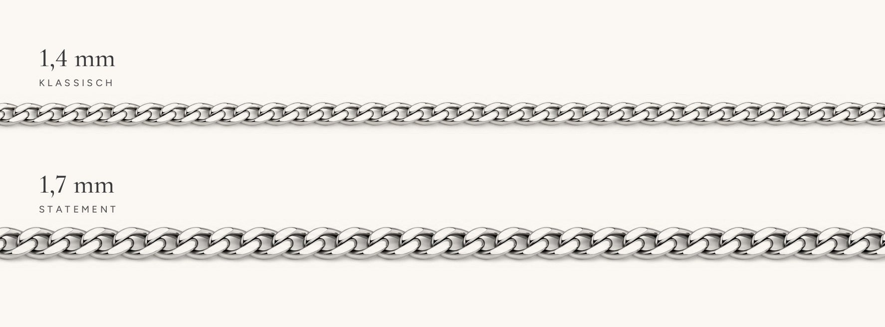 Silberketten Klassisch 1,4 mm und Statement 1,7 mm im Vergleich